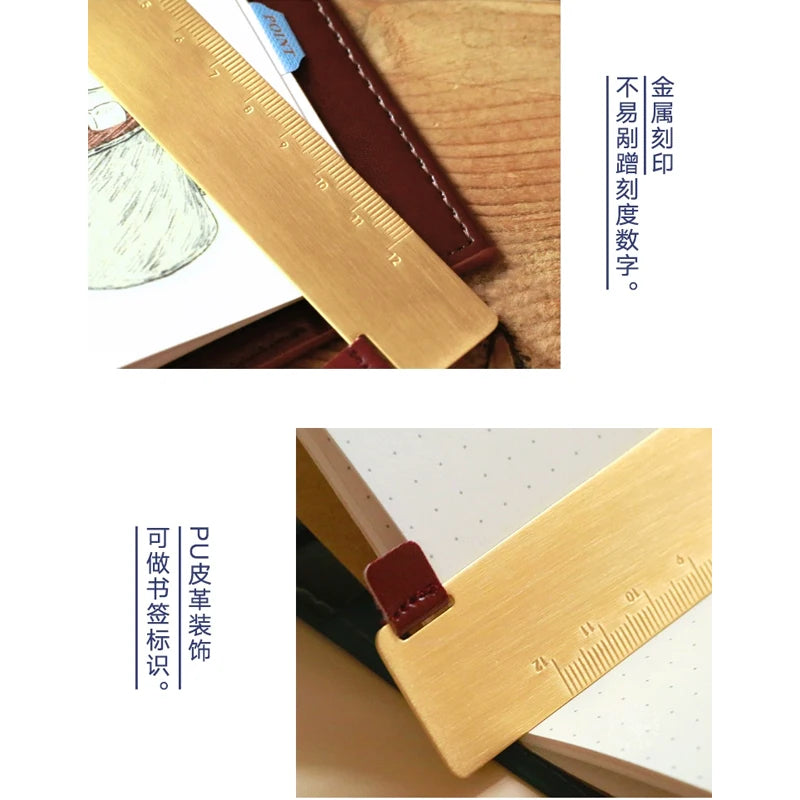 Fromthenon Vintage Art Travel Notebook Brass Bookmark Ruler Copper Number Letter Ruler DIY Accessories