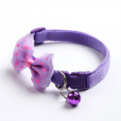 Fashionable bow dog and cat collar soft and comfortable pet accessory set with bell universal collar for cats and dogs