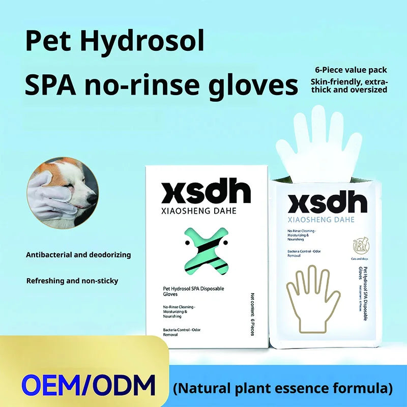 No-Rinse Pet Cleaning Gloves, Disposable SPA Wipes for Dogs & Cats, Deodorizing
