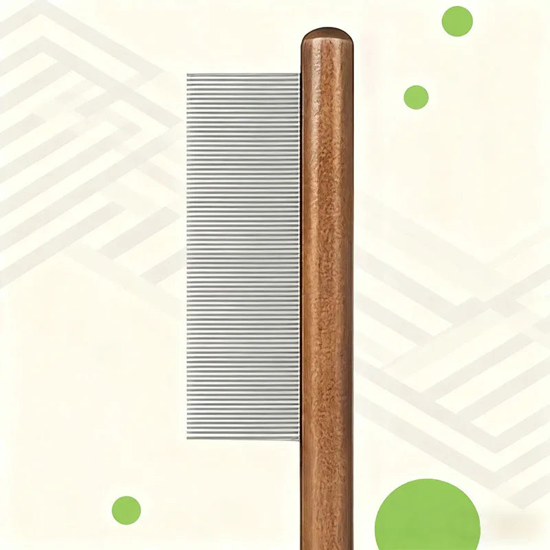 1Pc Cat and Dog Pet Grooming Comb - Stainless Steel Teeth, Wooden Handle, Suitable for Long and Short Hair, Durable Pet Grooming Tool, Removes Lice