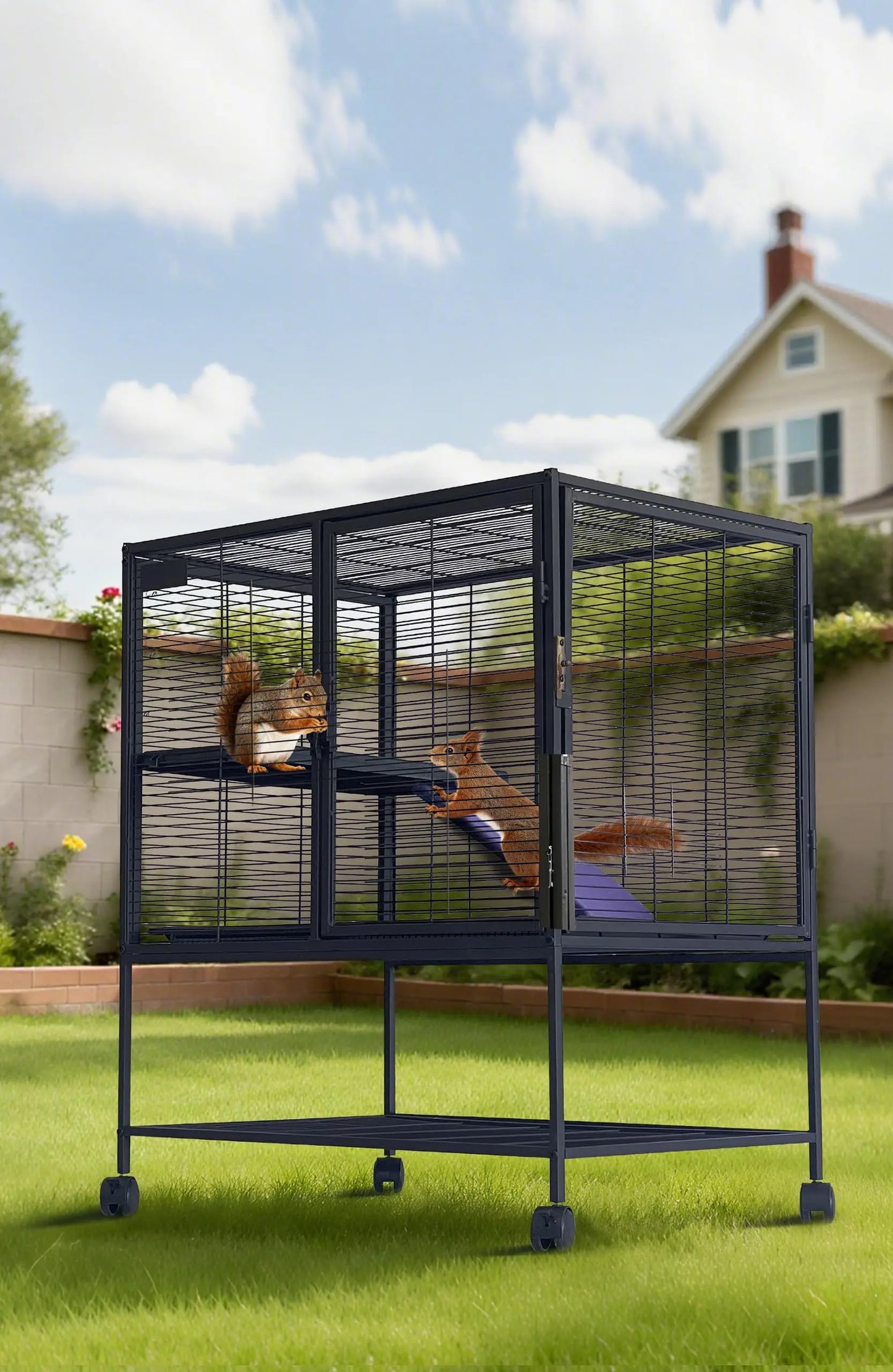 Metal Small Animal Cage, 36'' H Multi-Level Ferret Cage for Small Animals - Large Hamster Cage with Ramp, Storage Stand, Removable Tray for Chinchilla, Rabbit, Guinea Pigs, Hedgehog, Gerbil