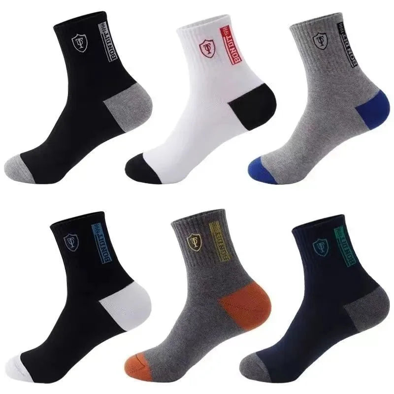 5/10 pairs Breathable Men's Basketball Crew Socks for Spring and Fall Sweat Absorption Deodorant Sports Stockings
