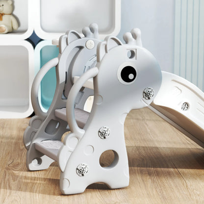 3-in-1 giraffe-shaped children’s slide with a basketball hoop, climbing feature, and balloon, 106x51.5x52 cm, gray