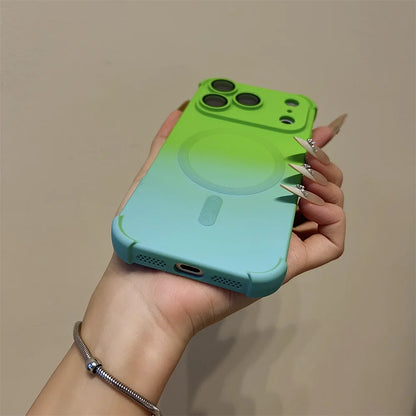 Gradient Color Magnetic Case For iPhone Air 17 16 15 Plus 14 13 12 Pro Max Magsafe Wireless Charging Glass Lens Protective Cover
