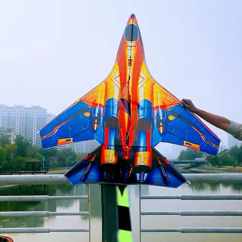 HTMCK Fighter Jet Kite 45cm Large Plane Kite With 100m Line Handle Outdoor Sport Flying Kites For Kids Adults Beach Park Easy To