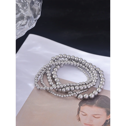 Yhpup 3/4/5/6 MM Stainless Steel Beads Daily Handmade Elastic Bracelet Bangle Waterproof Wrist Wholesale Gold Color Jewelry Men