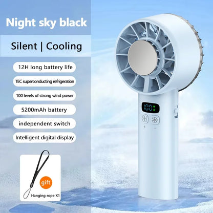 Portable Mini Fan Handheld Fan Ice Compress LED Display Ice Face 100 Wind Speeds 5200mAh USB Rechargeable Battery Fan