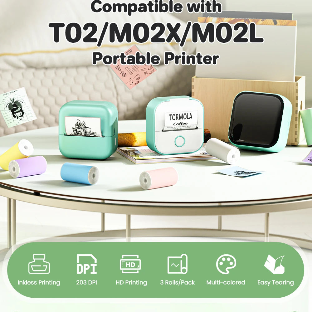 Phomemo 3 Rolls Self-adhesive Transparent Sticker Thermal Paper for T02 M02X Label Sticky DIY Photo Texts Study Notes Printing