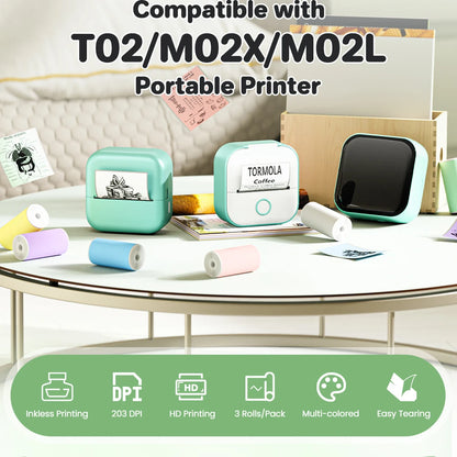 Phomemo 3 Rolls Self-adhesive Transparent Sticker Thermal Paper for T02 M02X Label Sticky DIY Photo Texts Study Notes Printing