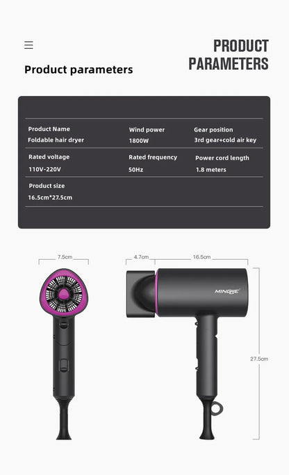 Hot Selling Professional Hair Dryer Negative Ion High Power Blue Light Foldable Electric Hair Dryer Salon Hair Tools Home