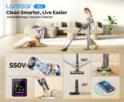 Laresar X11 Cordless Vacuum Cleaner 550W 55KPA Suction Power  Handheld Smart Home Dust Cup 60 Mins Runtime 3 Pcs Hepa Filte Set