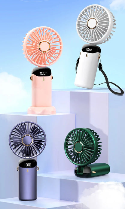Lenovo Portable Handheld Fan Foldable Neck Hanging Fans 5 Speed USB Rechargeable Fan with Phone Stand & Display Screen 1800mAh