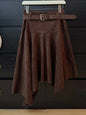 French Fashion Y2K Vintage Harajuku Suede Skirts Women Slim Fit Irregular High Waist A-Line Skirts Casual Elegant Pleated Skirts