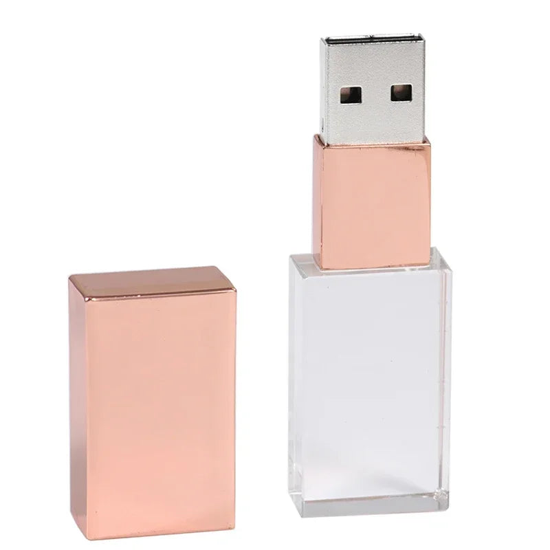 JASTER Crystal Wedding Gifts USB Flash Drives 128GB 3D Laser Engraving Custom Logo Pen Drive 64GB Photography Gift Memory Stick