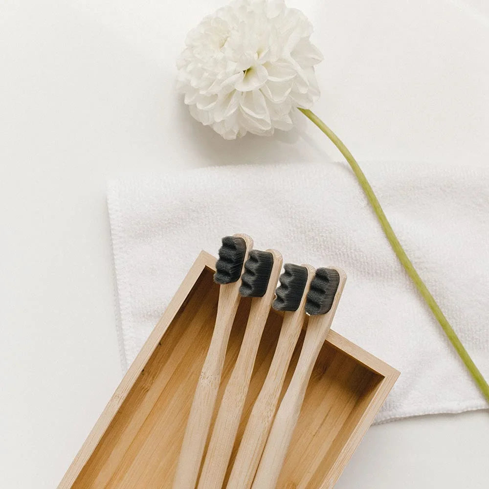 4Pcs  Bamboo Toothbrush Biodegradable20,000 High Bristle Count Toothbrush - Micro-Nano Extra Soft Bristles for Sensitive Teeth