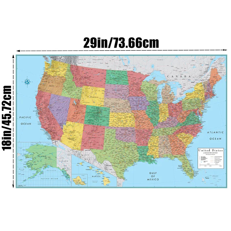 Canvas US American Administrative Map Unframed In English Prints Art Pictures Decoration Office Wall Decor Map School Supplies