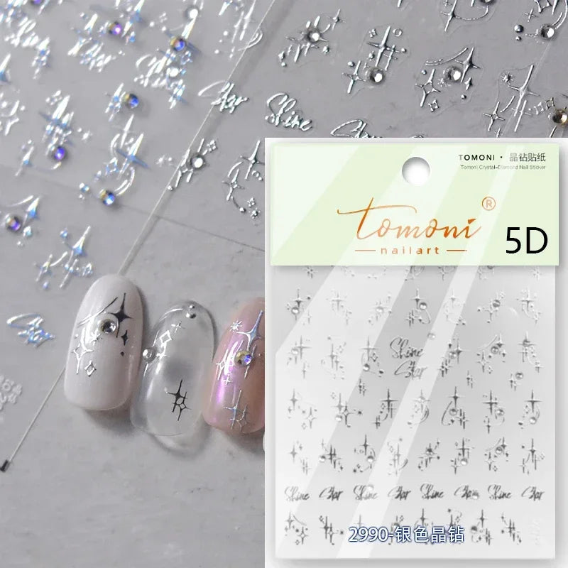 1 piece  5D silver nail stickers metal mini star nail art stickers high quality exquisite decals self-adhesive nail art stickers