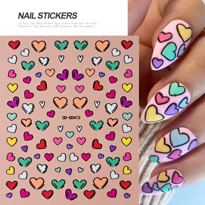 1sheet 5D Sexy Red Lips Nail Decal Stickers KISS Love Heart Valentine's Day Self-adhesive Nail Slider DIY Romantic Nail Decor