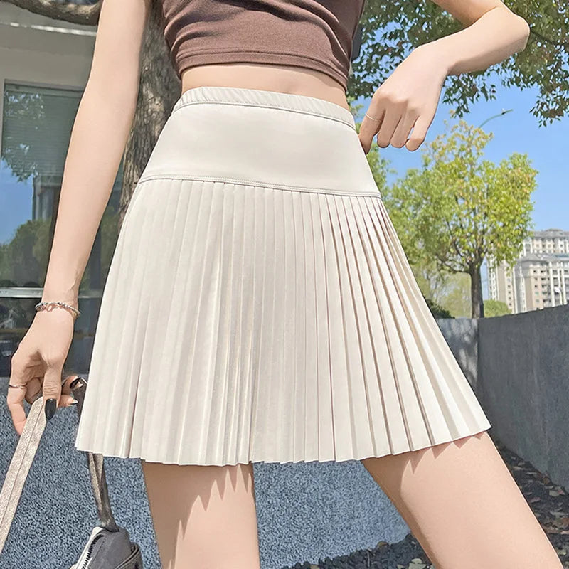Korean Style Women Pleated A-line Skirts With Pants Mini Skirts Elastic Waist Casual High quality Summer A-line Skirts