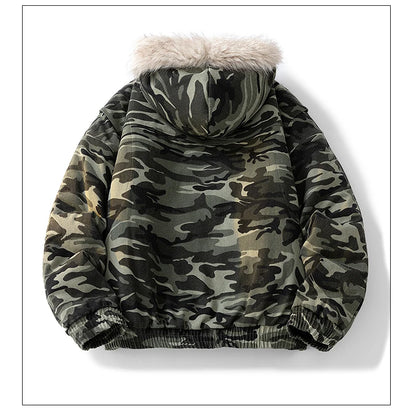 Camouflage Thick Parkas Winter New High Quality Men's Solid Color Wool Collar Anti Cold Parkas Comfortable Men's Cotton Jacket