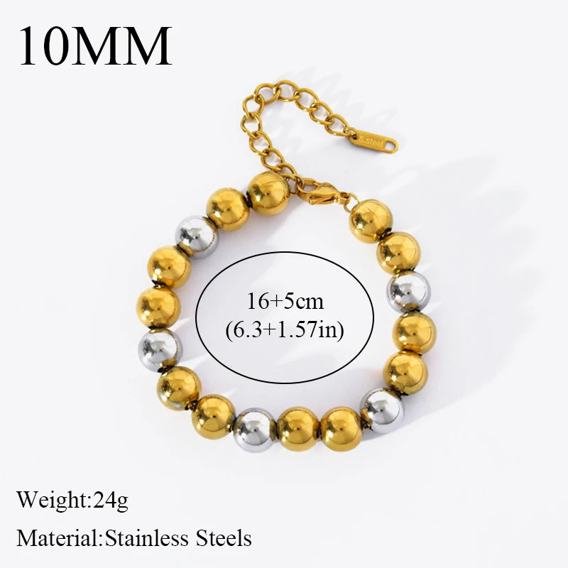 GANPUP 316L Stainless Steel Metal Beads Charms Bracelet Bangle for Women Texture Trendy Wrist Chain Jewelry Gift Bijoux Femme