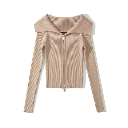 LUNDUNSHIJIA 2026 New Autumn Women Elegant Thickened Zipper Sweaters For Women Rose Red Fashion Short Female Cardigan 4 Colors