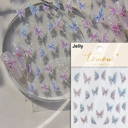 1pcs 5D Japanese Black Butterfly Nail Art Stickers Glitter Shiny Kawaii Self Adhesive Manicure Decorations Tool Decals Accessory