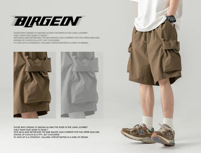 2025 Summer New Japanese Style Large Size Thin Shorts Men Loose Knee Cargo Shorts Hip Hop Streetwear Male Short Trousers