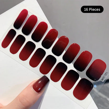 14/16Tips Full Cover Gradient Nail Stickers Multi Color Self Adhesive Slider No Need UV Lamp Cured Press ON Nail Decal