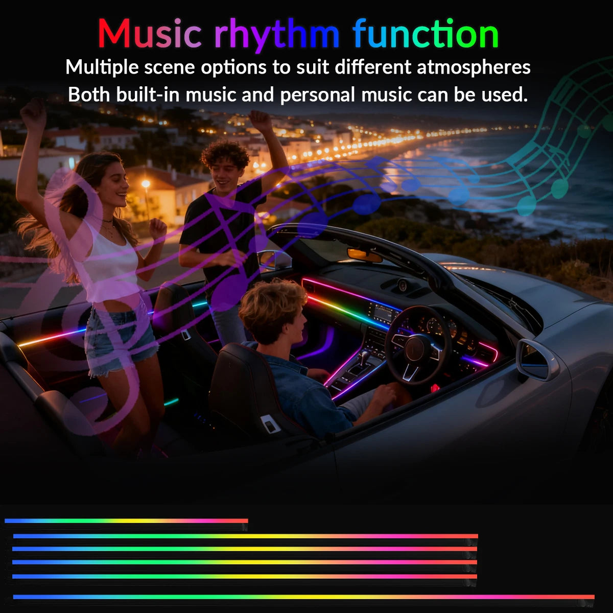 18IN1 Full Color Streamer Car Ambient Lights RGB 64 Color Universal LED Interior Hidden Acrylic Strip Symphony Atmosphere Lamp