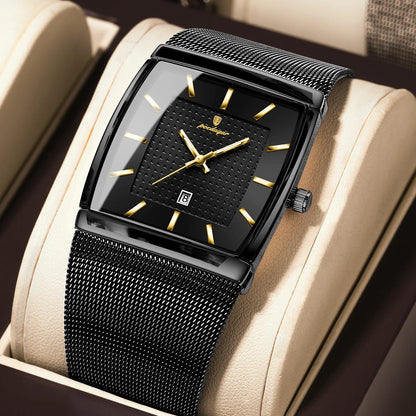 POEDAGAR Top Luxury Men Wristwatch Waterproof Luminous Stainless Steel Mesh Date Man Watch Fashion Business Quartz Men's Watches