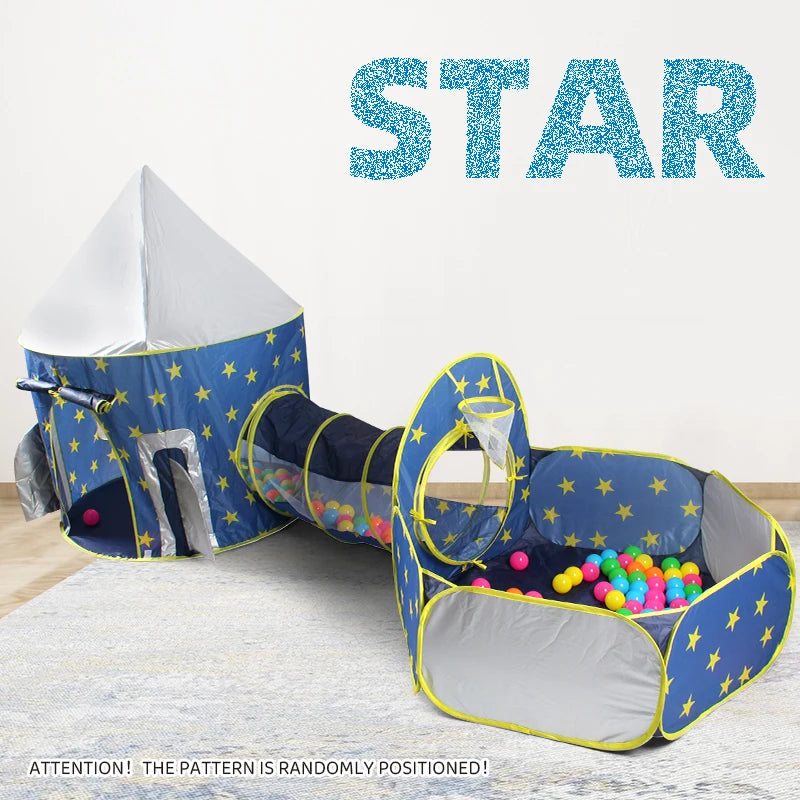 Children's Fun Play Tent, Play Tunnel - Kids' Ball Pool - Yurt, Space Rocket Toy Playhouse, Outdoor Portable Playhouse, Leisure Toy for Pretend Play, Ideal Holiday Gift for Children, Holiday Party Decoration, Ocean Balls Not