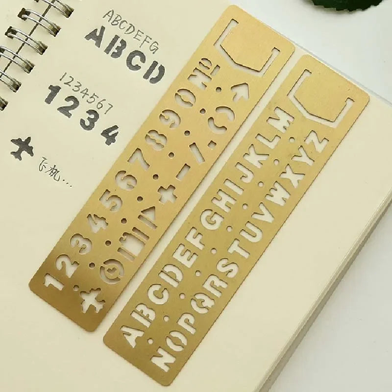 Fromthenon Vintage Art Travel Notebook Brass Bookmark Ruler Copper Number Letter Ruler DIY Accessories