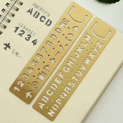 Fromthenon Vintage Art Travel Notebook Brass Bookmark Ruler Copper Number Letter Ruler DIY Accessories