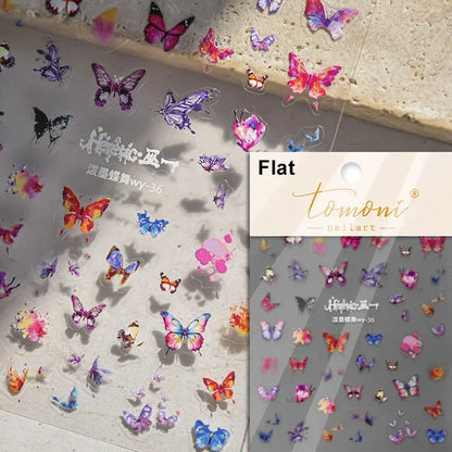 1pcs 5D Japanese Black Butterfly Nail Art Stickers Glitter Shiny Kawaii Self Adhesive Manicure Decorations Tool Decals Accessory
