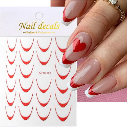 3D Gold Stamping V-Shaped French Tips Nail Art Stickers Retro Metal French Line Nail Decals Chrome Curved Strip Nail Decoration
