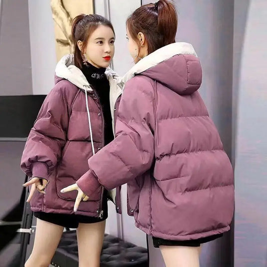 Women's Thickened Cotton Jacket Bread Style Loose Fit Short Coat Winter Outerwear Korean Version Student Friendly Zipper Closure