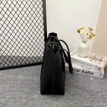 Women Korean Fashion Large Capacity Soft PU Leather Tote Bag 2025 New Casual Versatile Single Shoulder Handbag Daily Commute