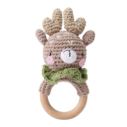 Baby Rattles Crochet Bunny Rattle Toy Wood Ring Baby Teether Rodent Baby Gym Mobile Rattles Newborn Educational Toys Gifts 1pc