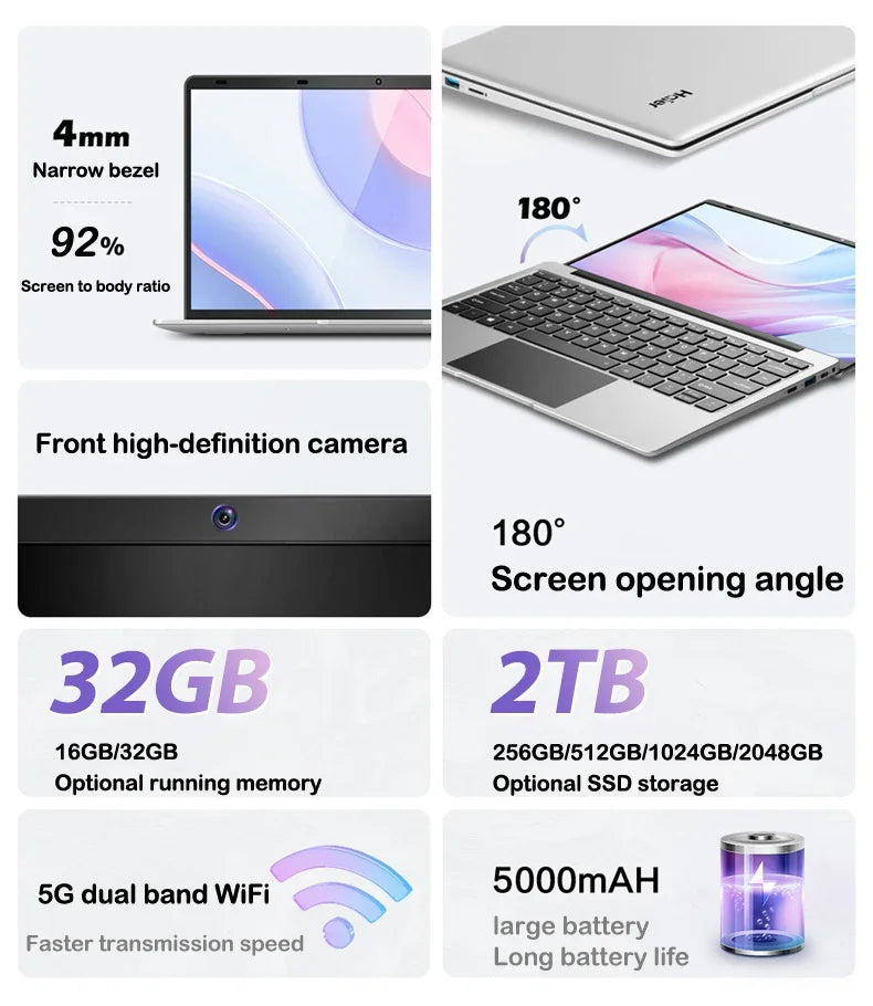 2026 New Laptop 14.1 Inch Windows 11 Intel Core I9 9900 16GB RAM 1TB 2TB SSD Fingerprint Unlock Study Office Pc Gaming Laptops