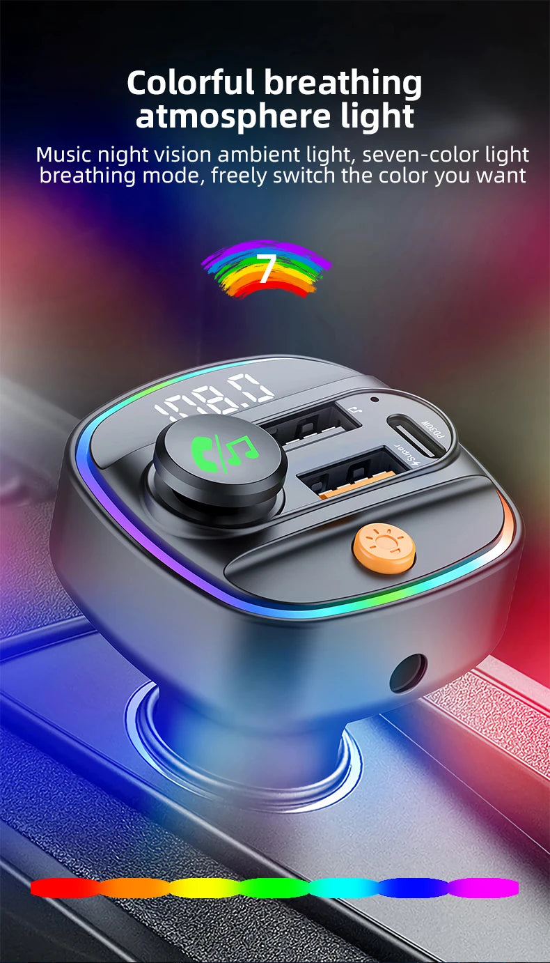 Bluetooth 5.4 FM Transmitter Handsfree Car AUX Radio Modulator MP3 Player with 22.5W & PD30W Fast Charge Adapter Car Accessories