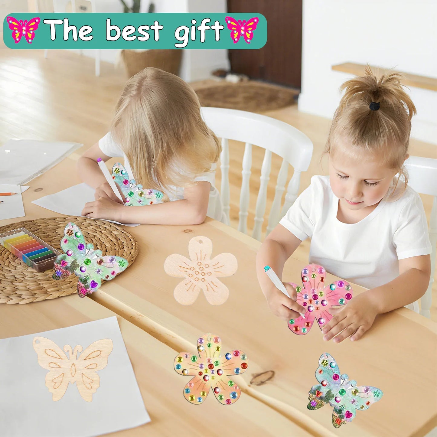 254-piece DIY wooden set featuring butterflies and flowers, wooden butterfly craft set, unfinished wooden butterfly craft set
