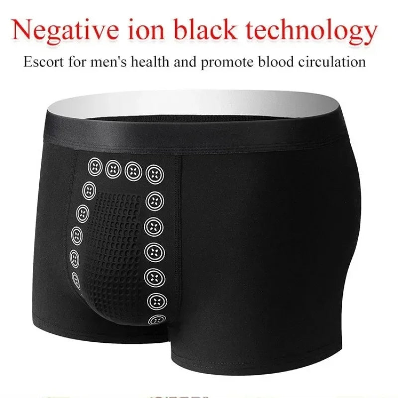 Men’s Boxer Shorts Non-Marking Mid Waist Anion Technology Comfort Underwear Breathable Massage Design Black Men’s Underpants