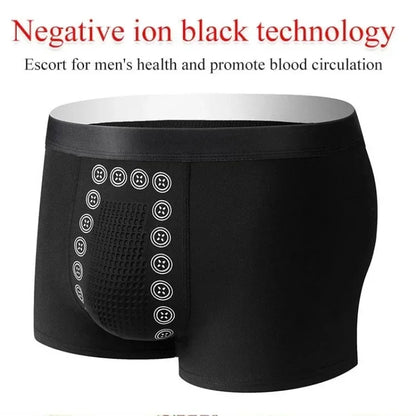 Men’s Boxer Shorts Non-Marking Mid Waist Anion Technology Comfort Underwear Breathable Massage Design Black Men’s Underpants