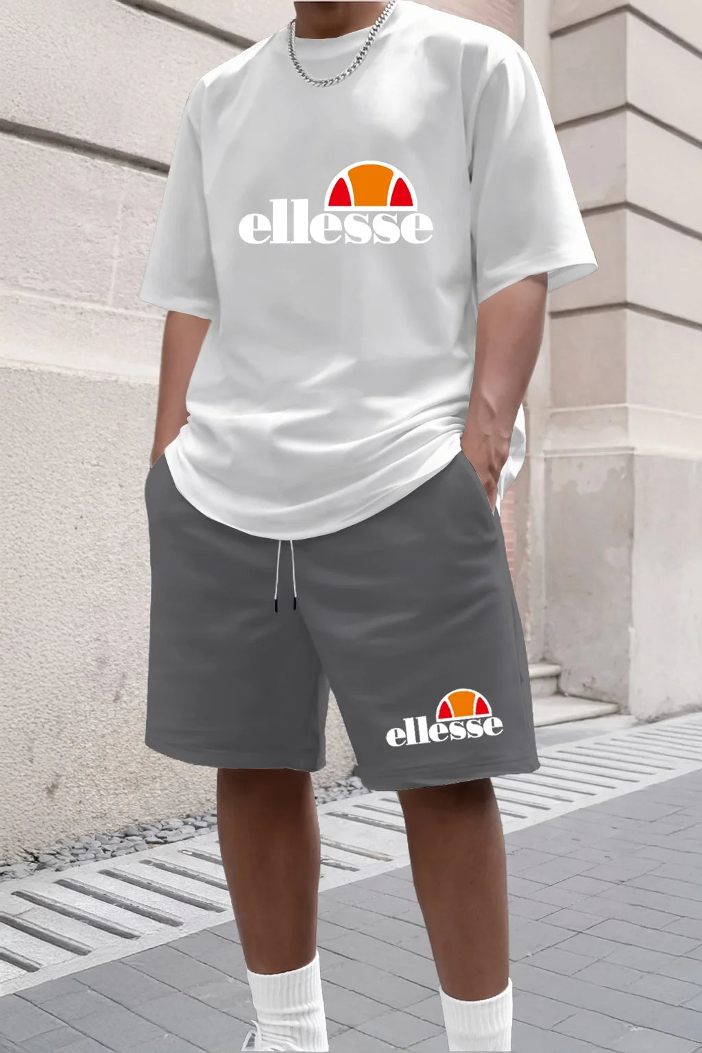Men's Summer Casual and Fashionable Round Neck Short Sleeved T-shirt+shorts Breathable Sports Set Two-piece Set