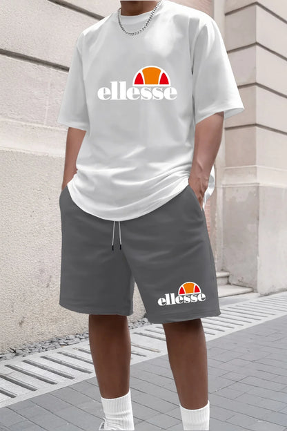 Men's Summer Casual and Fashionable Round Neck Short Sleeved T-shirt+shorts Breathable Sports Set Two-piece Set
