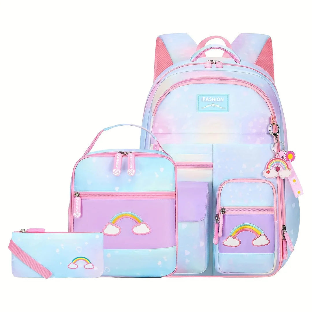 3pcs/set Kids School Backpack for Girls with Lunch Box Pencil Case Set Elementary Primary Middle High College School Bookbags