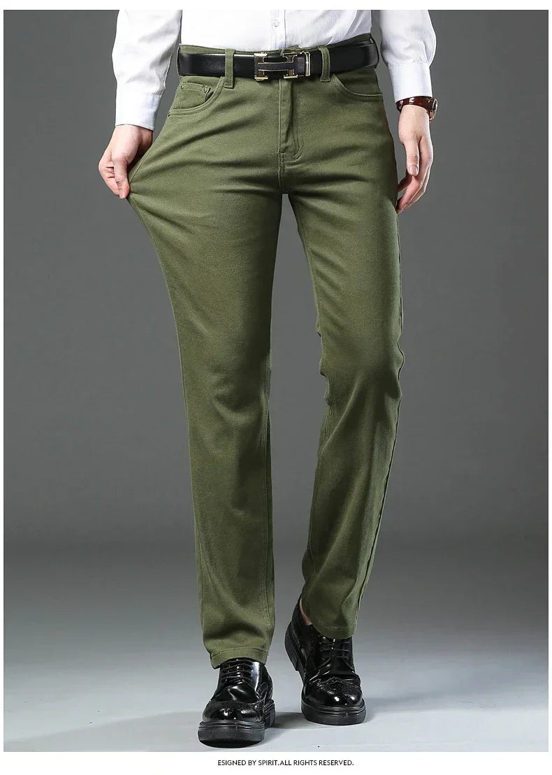 Autumn 96% Cotton Men's Stretch Slim Jeans Army Green Soft Comfortable Casual Straight Denim Pants Trousers Large Size 42