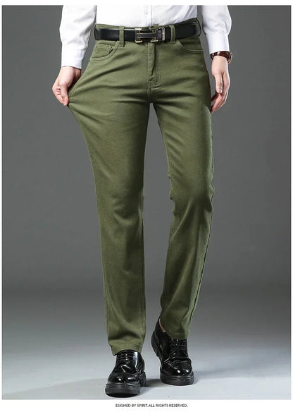 Autumn 96% Cotton Men's Stretch Slim Jeans Army Green Soft Comfortable Casual Straight Denim Pants Trousers Large Size 42