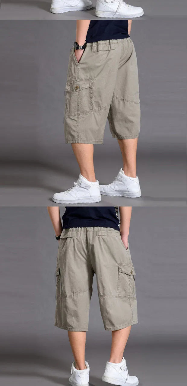New Summer Men Cotton Thin Casual Shorts Man Elastic Waist Loose Jogger Cargo Shorts Pants Quality Male Straight Pants Size 6XL